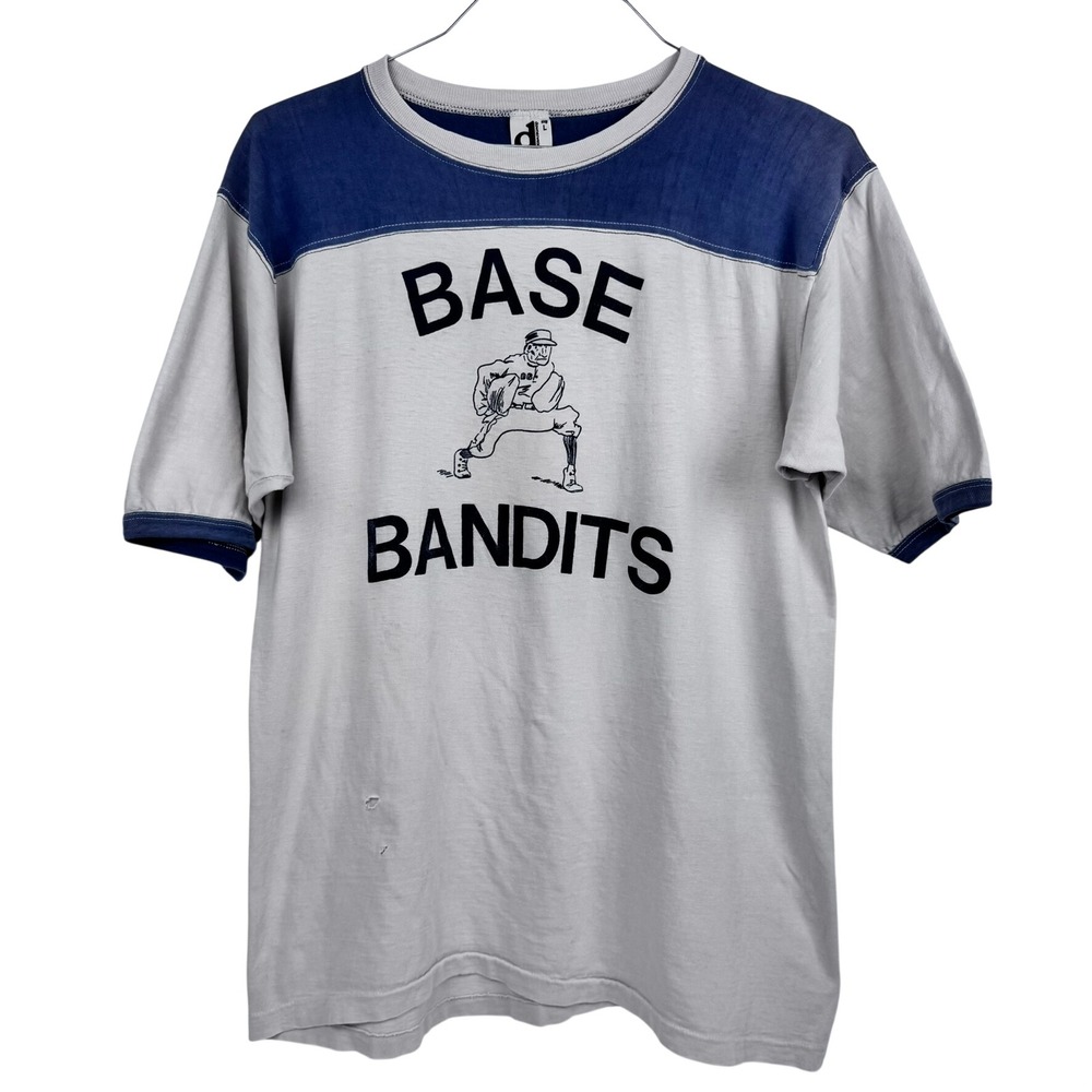 VTG Retro Baseball Ringer T-Shirt "Baseball Bandits" Thin‎ Distressed Sz Large